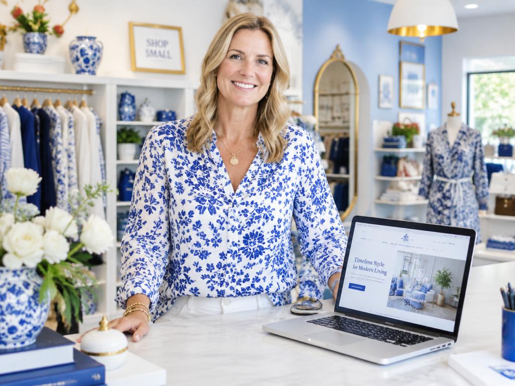Boutique owner with her new website
